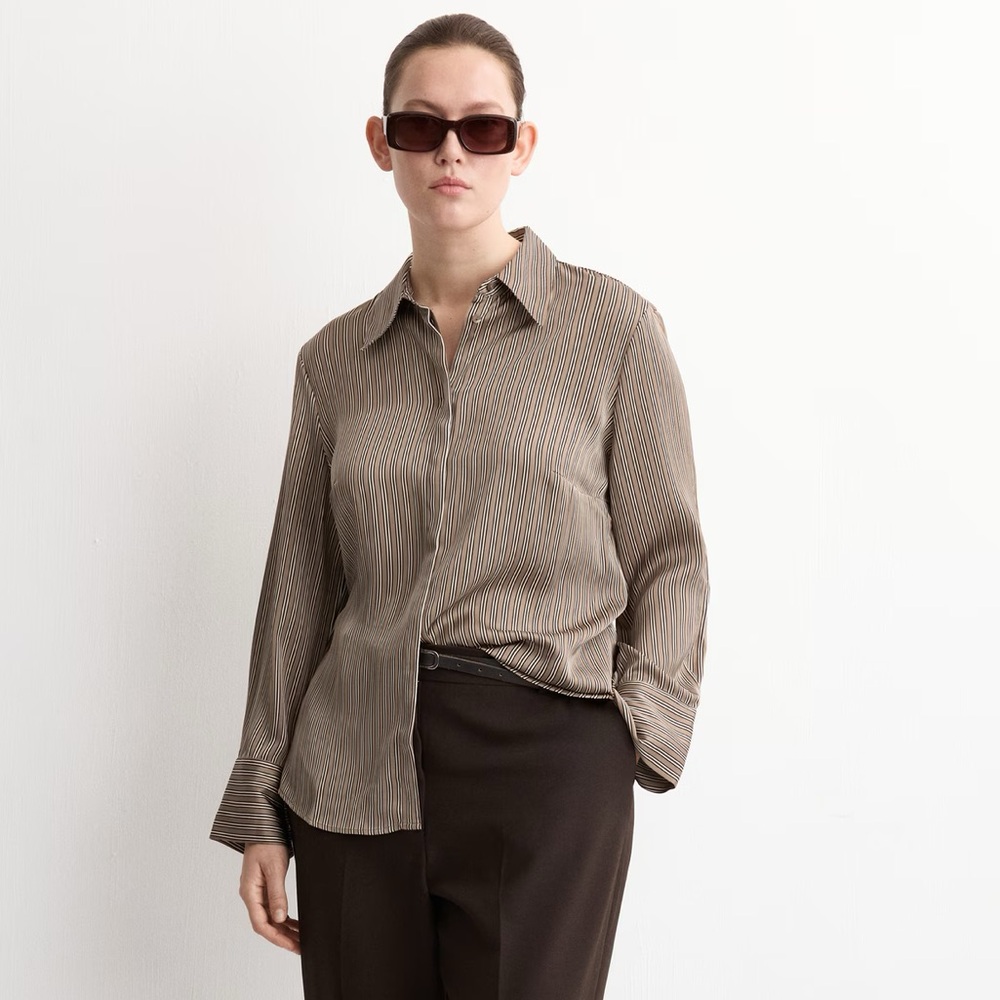 Mango Satin Striped Women's Button-Down Shirt